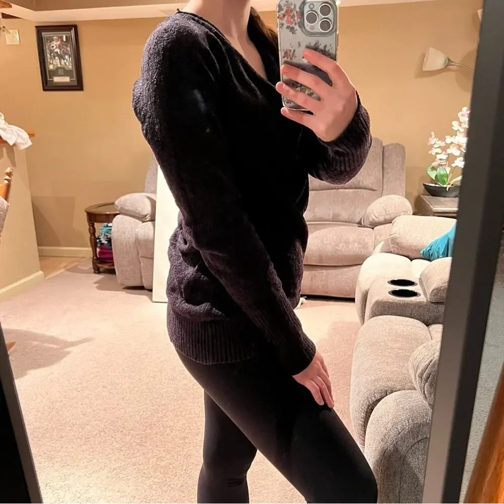 Athleta Cuddle Up Cozy Sweater Cowl Neck Long Sleeve Pullover Soft Knit Black - Picture 2 of 6